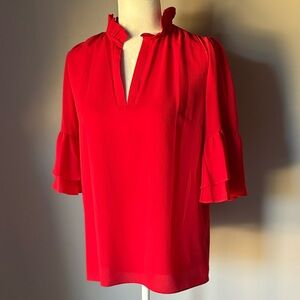 NWT MICHAEL KORS Women’s Red Ruffled V-Neck Women’s Blouse